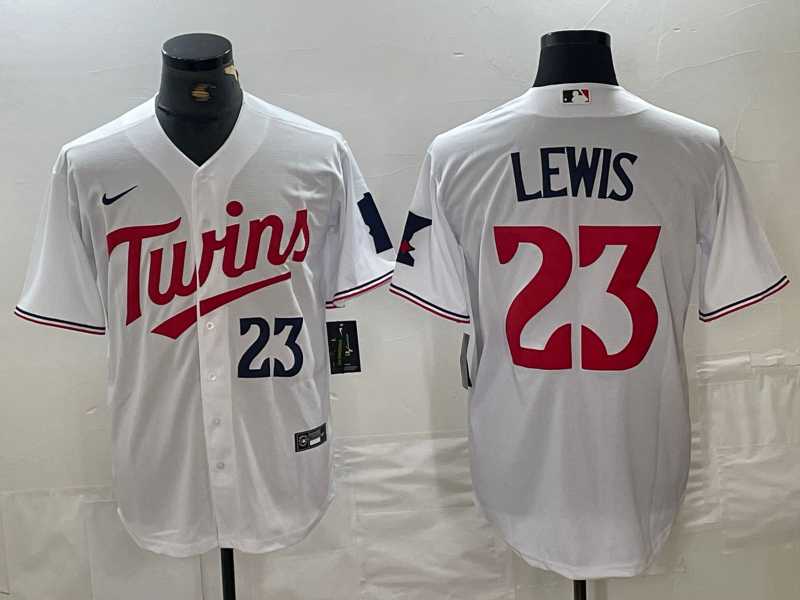 Mens Minnesota Twins #23 Royce Lewis Number White Stitched MLB Cool Base Nike Jersey